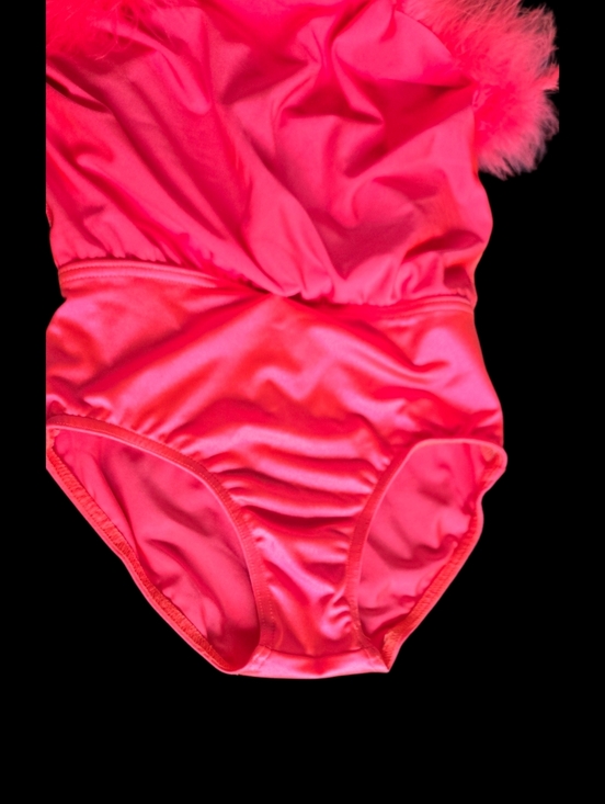 Girls Weissman Coral Pink Competition Dress with Feather Trim Dance/Ice Skating - Picture 11 of 13